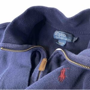 VTG 90s Polo Ralph Lauren Fit Men Medium Tag L 1/4 Zip Sweater Boxy Cropped Navy